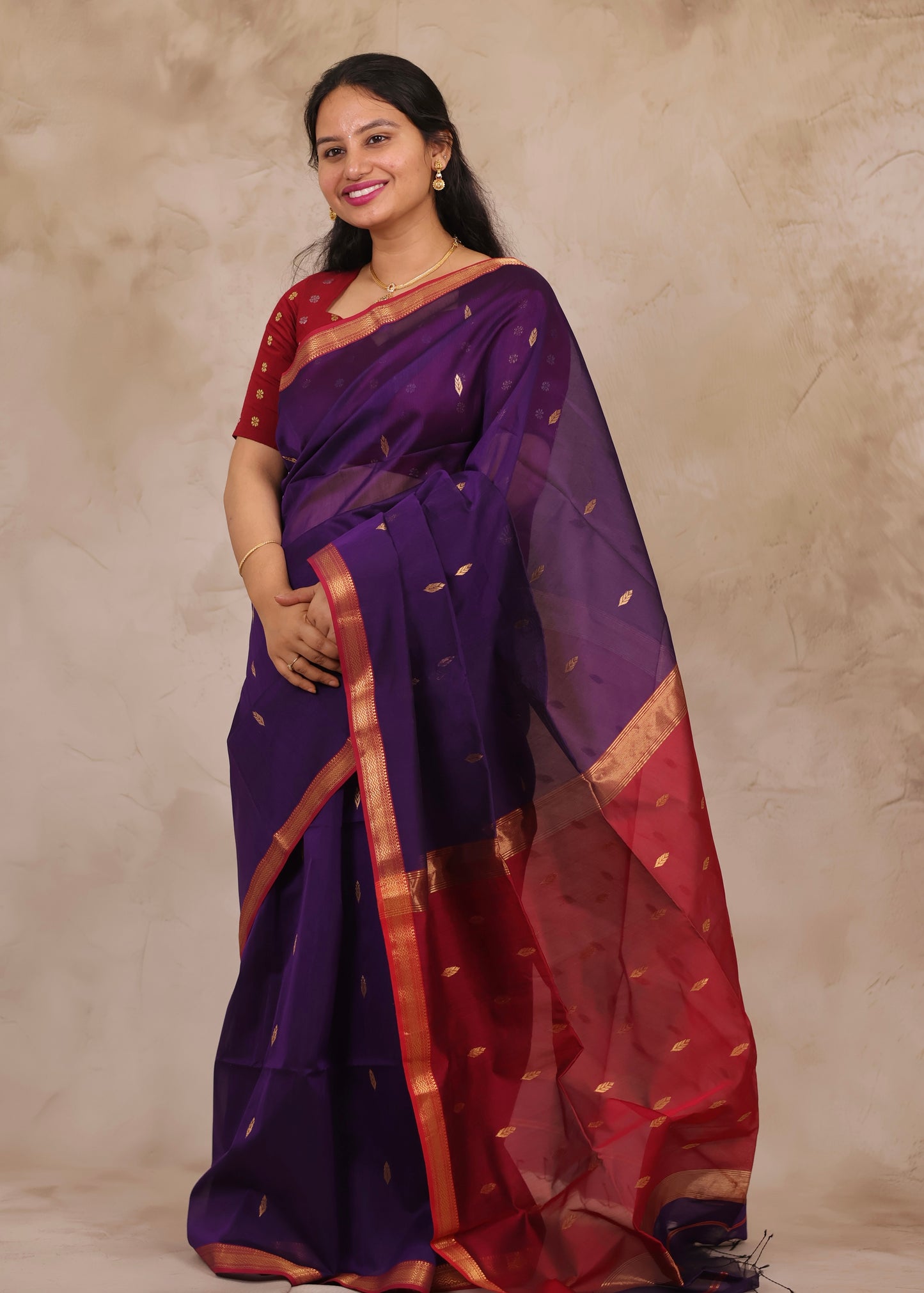 Purple Handloom Maheswari Silk Cotton Sarees | Looms & Tassels