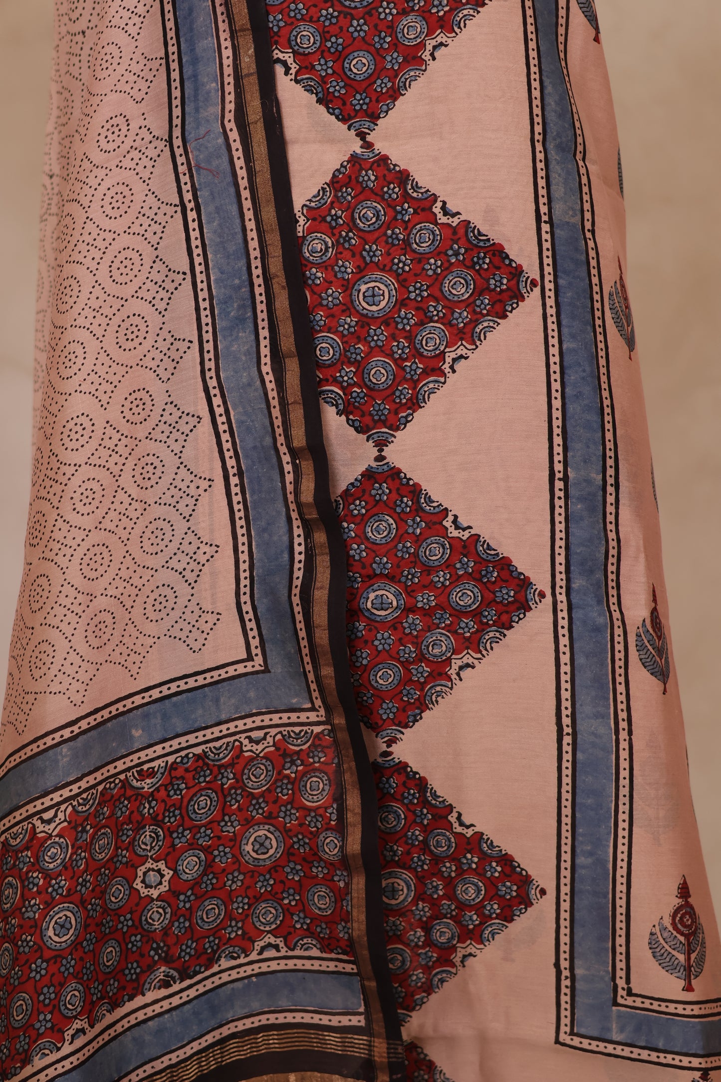 Chanderi Silk Cotton Ajrakh Handblock Printed 2 Piece Suit Set | Looms & Tassels