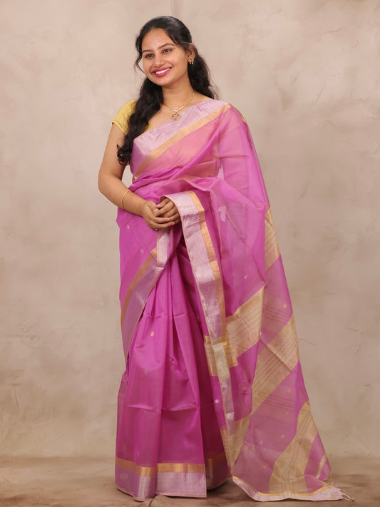 Pink Handloom Maheswari Silk Cotton Sarees | Looms & Tassels