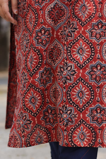 Maroon Ajrakh Hand Block Printed Kurti