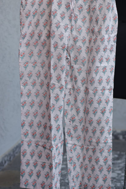 Lavender Handblock printed Pure Mul Cotton with Kota Doria Duppata 3 piece suit (stitched)