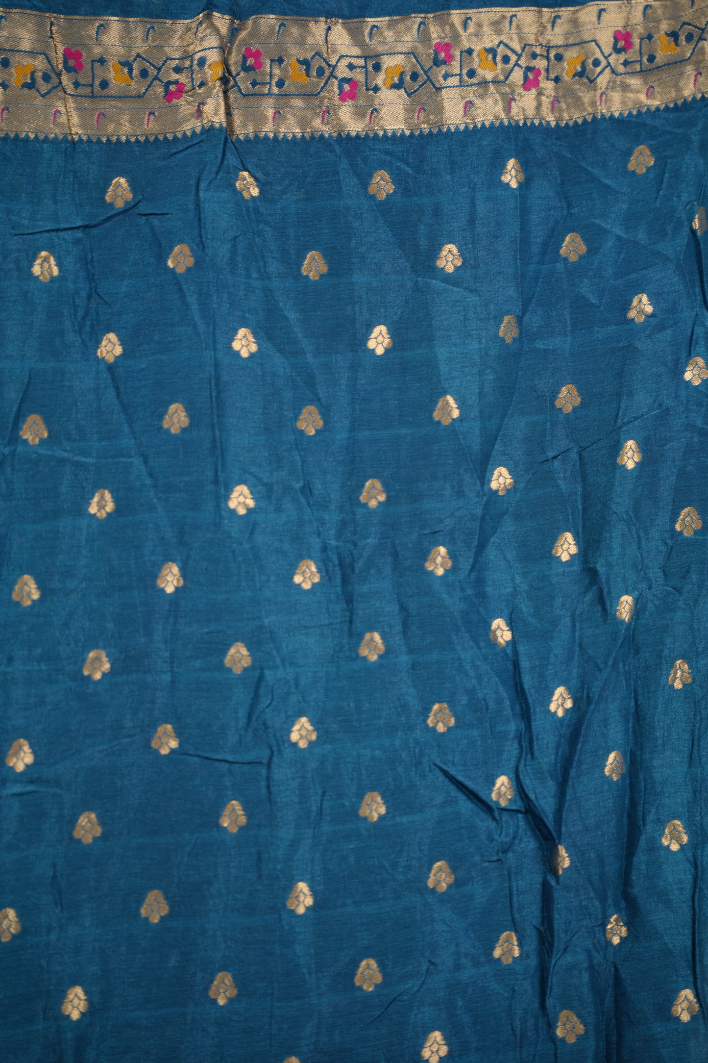 Cyan Blue Handcrafted Bandhani Paithani Dola Silk Saree | Looms & Tassels
