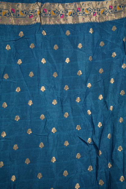 Cyan Blue Handcrafted Bandhani Paithani Dola Silk Saree | Looms & Tassels
