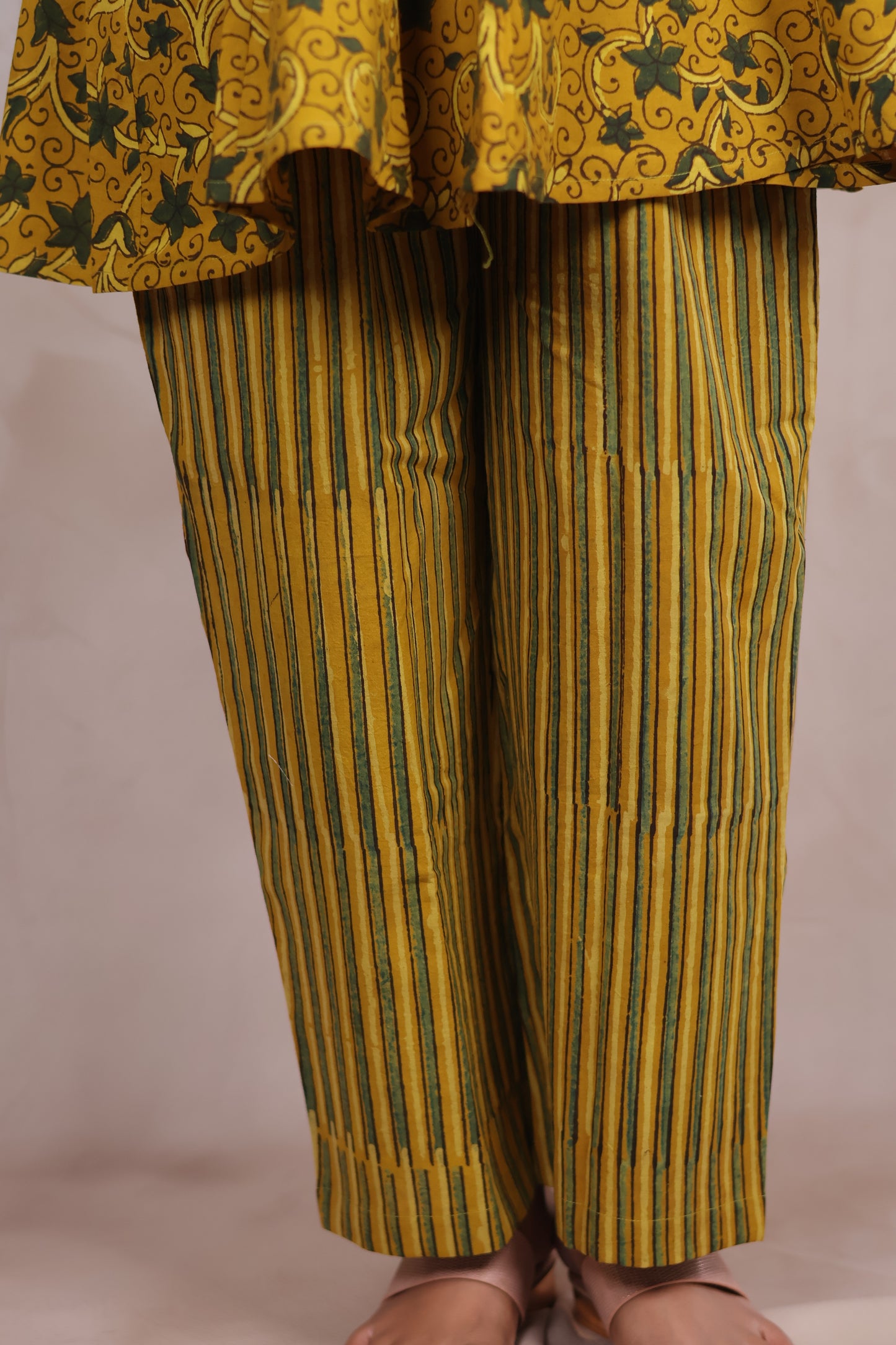 Mustard Yellow Ajrakh Handblock Printed Co-ord Set (Pure Cotton ) | Looms & Tassels