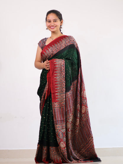 Ajrakh Bandhej Modal Silk Saree