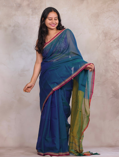 Rama Blue Narayanpet Cotton Saree | Looms & Tassels