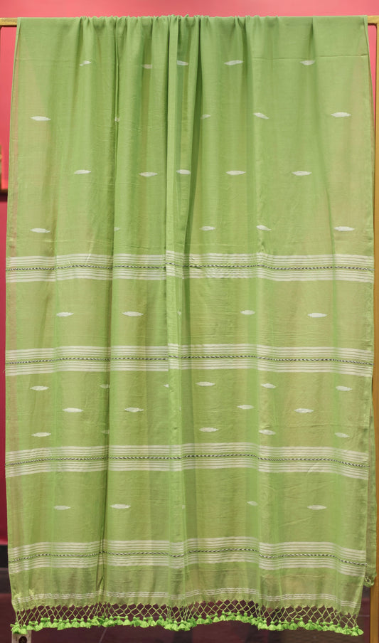 Pure Handwoven Malai Cotton Saree with Butta Weaving