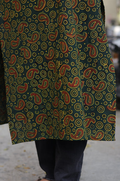 Green Ajrakh Hand Block Printed Kurti