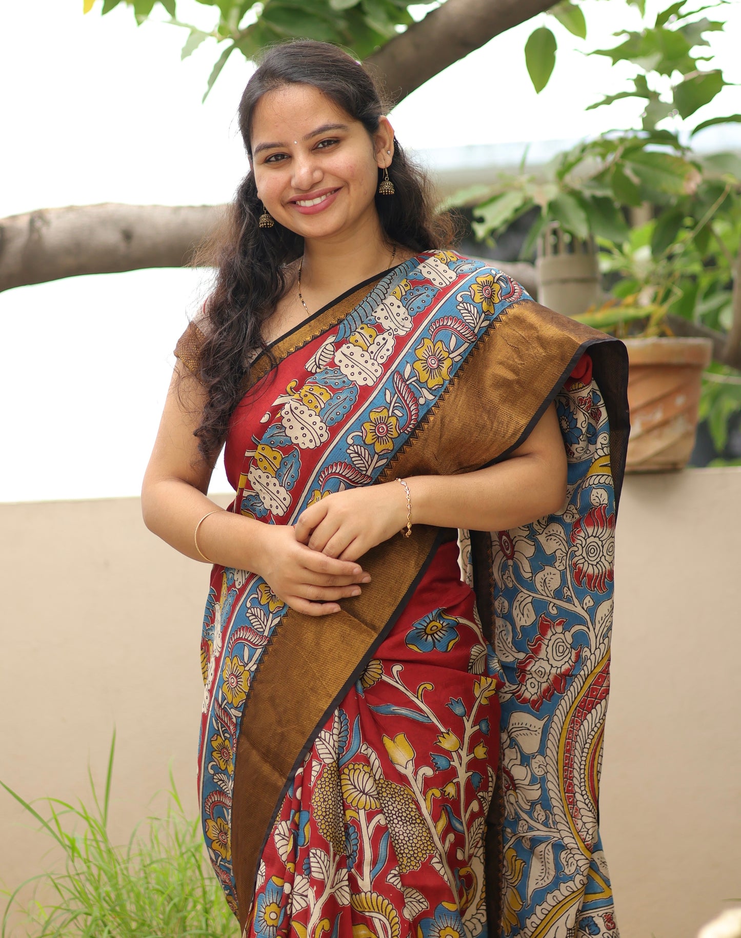 Kanchi border Kalamkari chennur silk saree