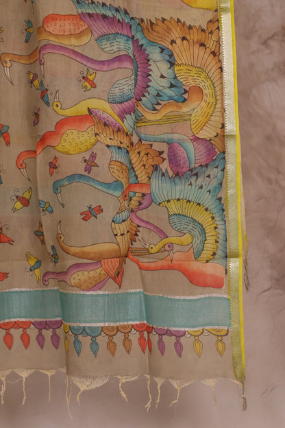 Pen Kalamkari Mangalagiri silk Dupatta