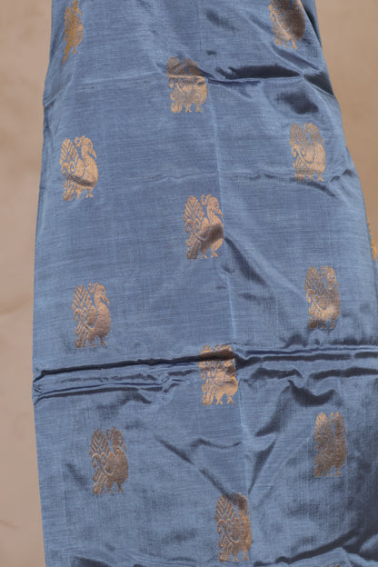 Gray Mangalagiri Silk Handloom Top Material | Looms & Tassels