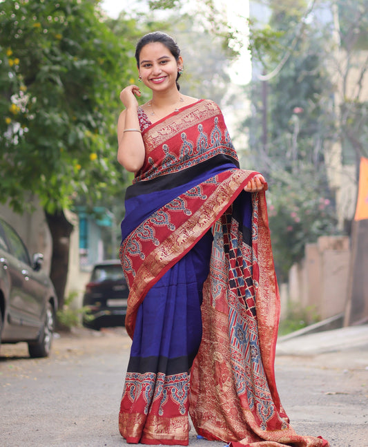 Ajrakh Dola Silk Saree