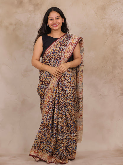 Hand Block Printed Kalamkari Chennur Silk Saree
