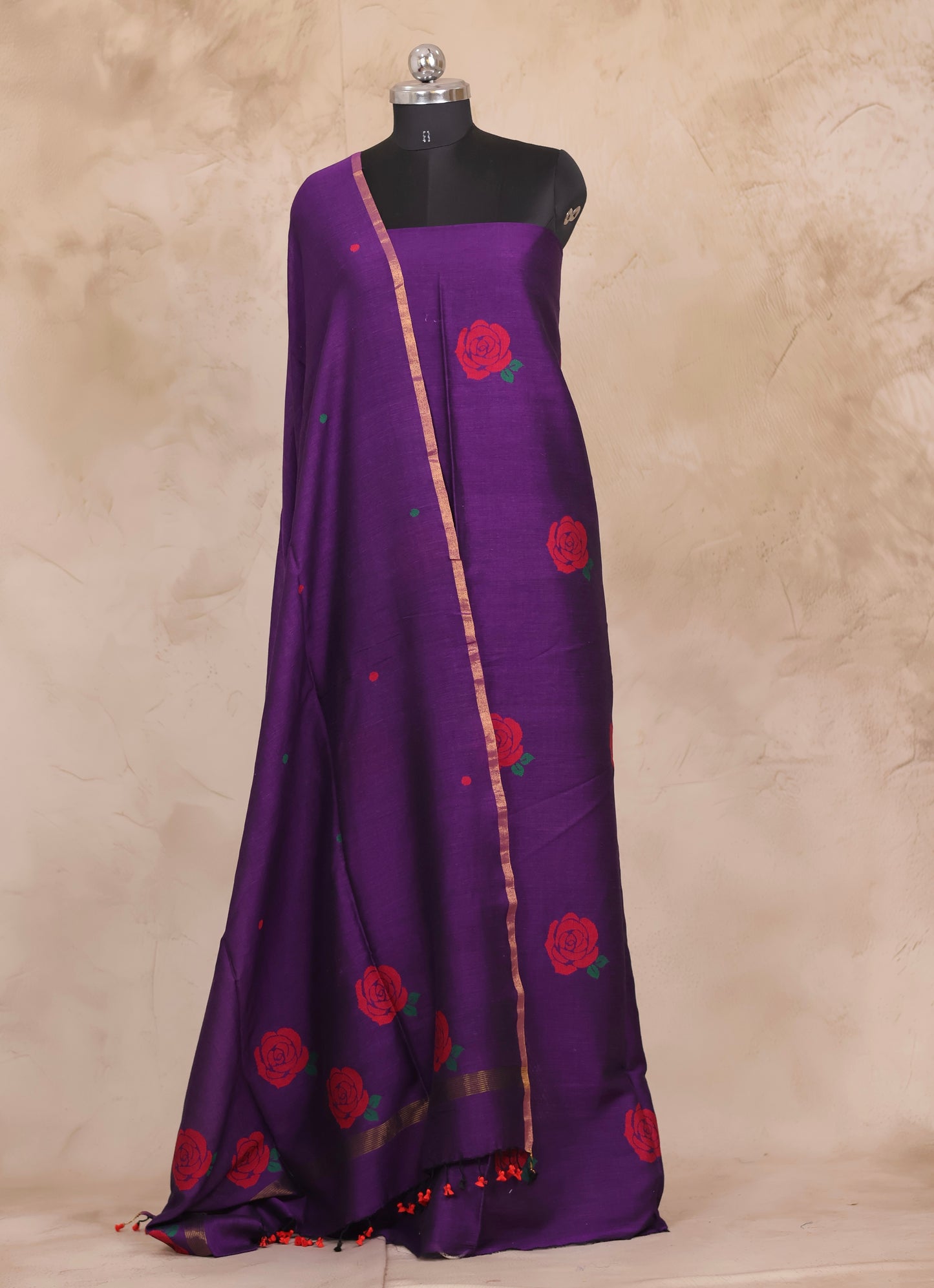 Violet Handwoven Jamdhani weaving pure Mercerised Malai cotton 2 piece suit sets | Looms & Tassels
