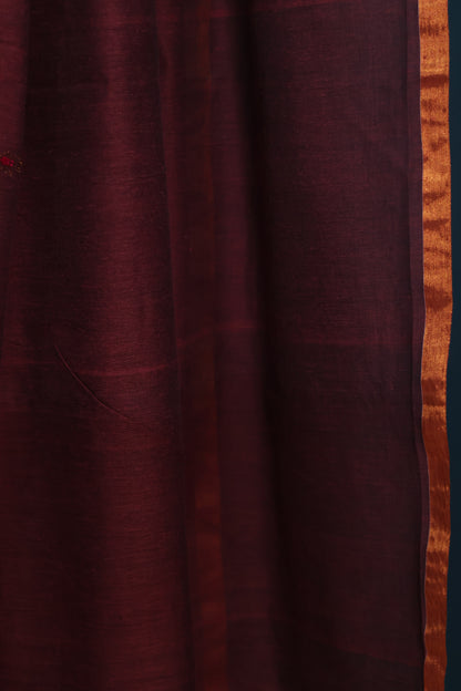 Maroon Pure Handwoven Mercerised Cotton Saree with Mina Jari Butta Weav