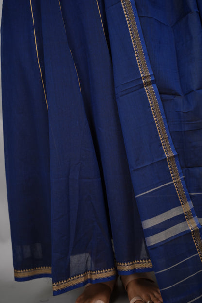 Blue Narayanpet Cotton Anarkali Dress with Narayanpet Dupatta | Looms & Tassels