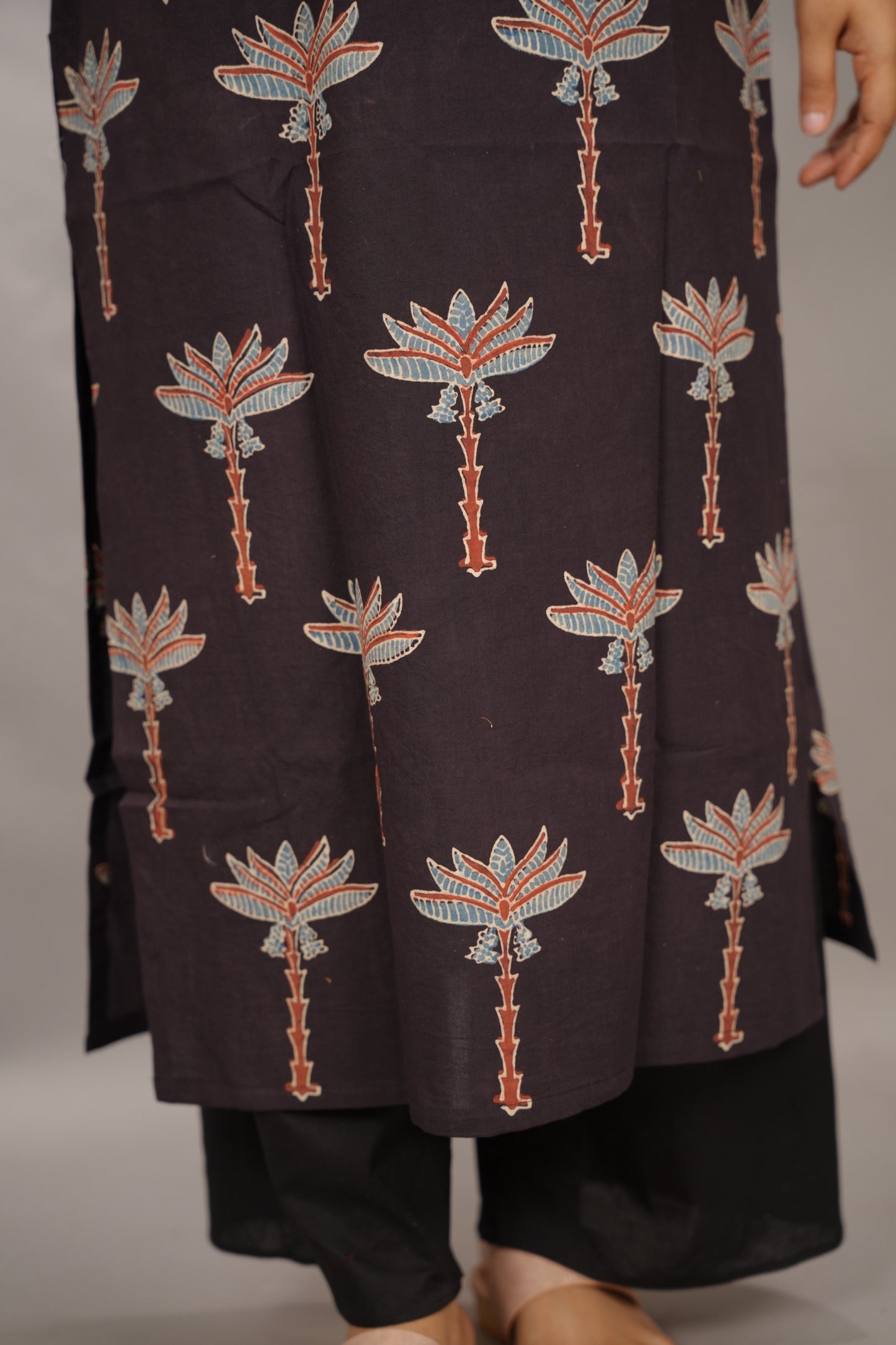 Black Ajrakh Pattern Hand Block printed Kurti | Looms & Tassels