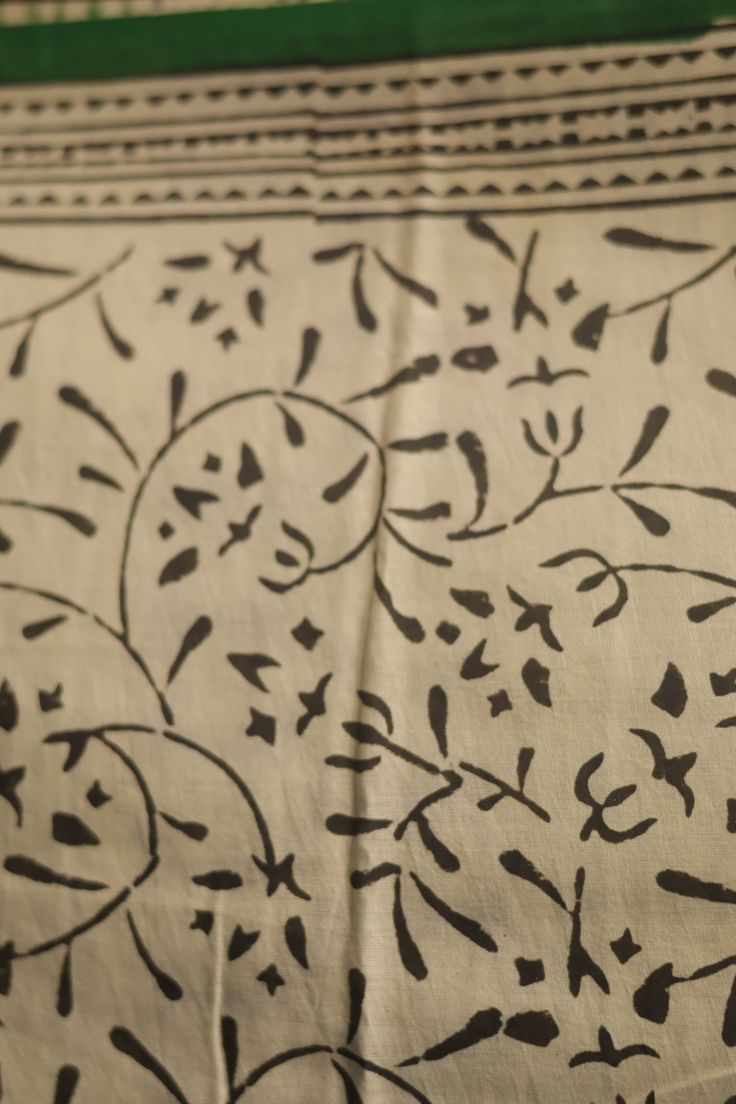 Green Bagru Handblock printed MulMul cotton saree