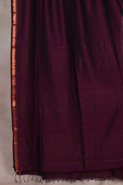 Handwoven Malai Cotton Saree with Sequence Work with Ajrakh blouse piece