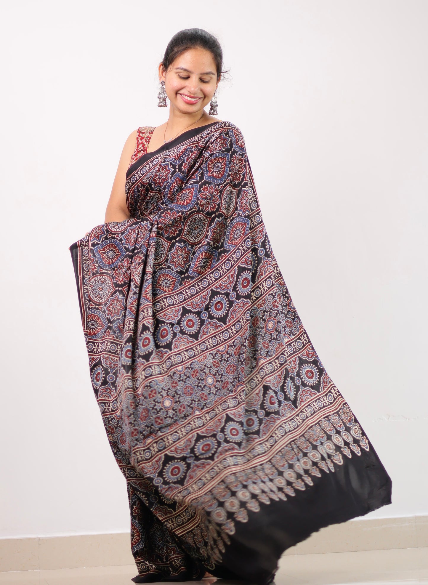 Ajrakh Modal Silk Saree