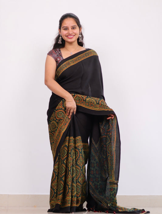 Ajrakh Modal Silk Saree