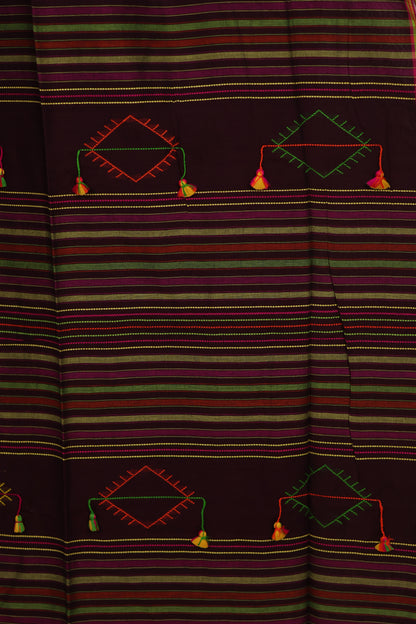 Dark Maroon Bhujodi weaving Malai Cotton Saree | Looms & Tassels