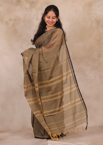 Grey Narayanpet Cotton Saree | Looms & Tassels