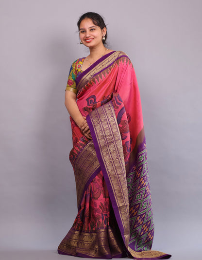 Kanchi Pattu Hand Painted Pen Kalamkari Saree