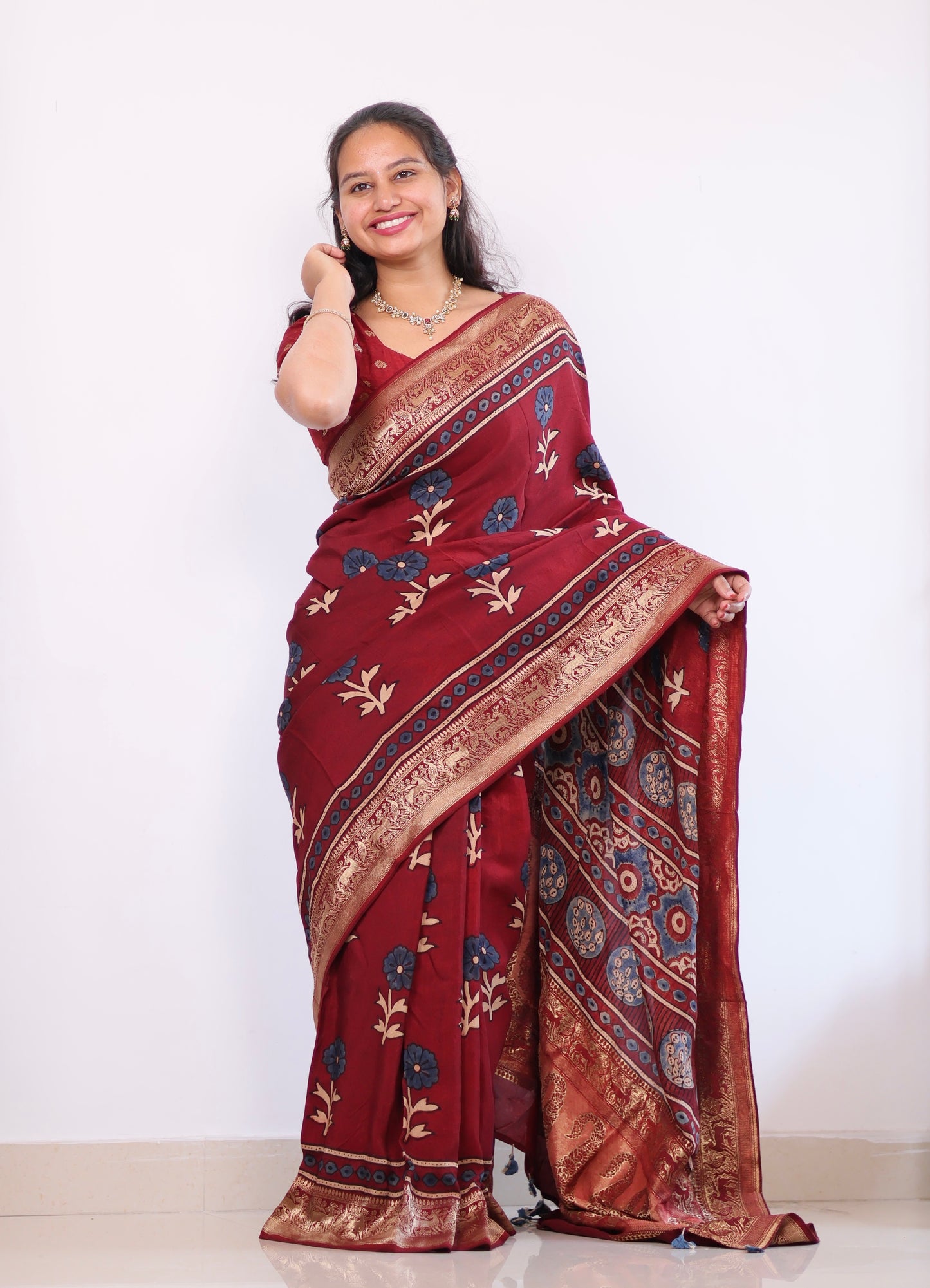 Ajrakh Dola Silk Saree