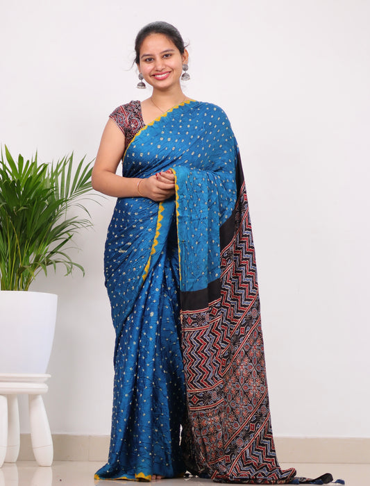 Ajrakh Bandhej Modal Silk Saree