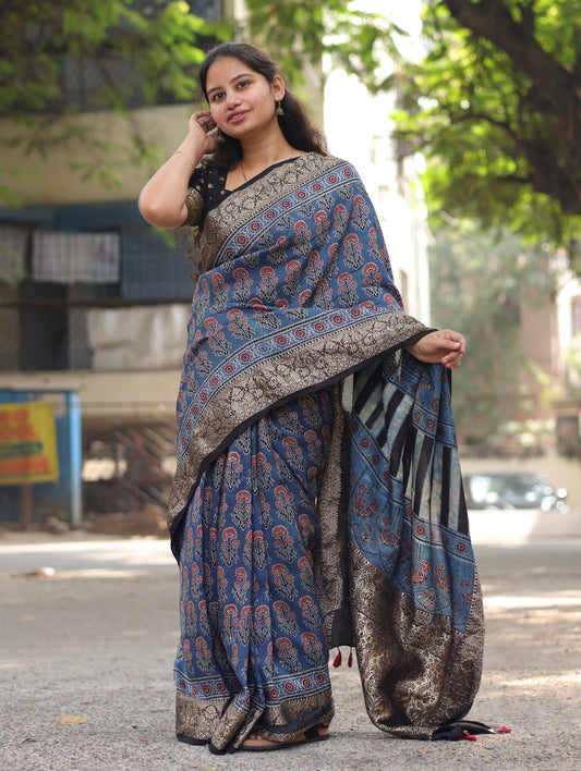 Ajrakh Dola Silk Saree