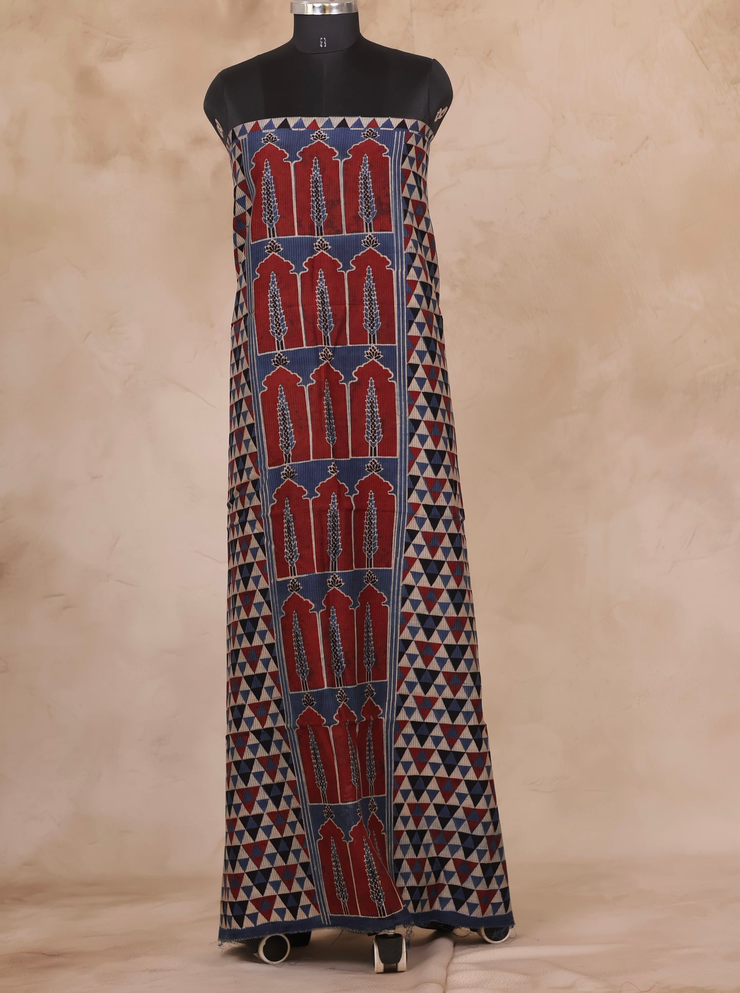 Maheswari Silk Cotton Ajrakh Handblock Printed 2 Piece Suit Set | Looms & Tassels