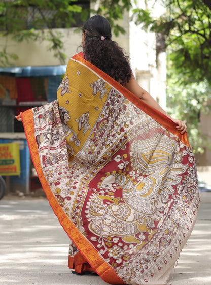 Kanchi Border Kalamkari Chennur Silk Saree