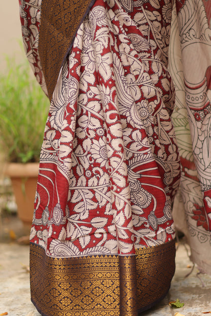 Kanchi border Kalamkari chennur silk saree