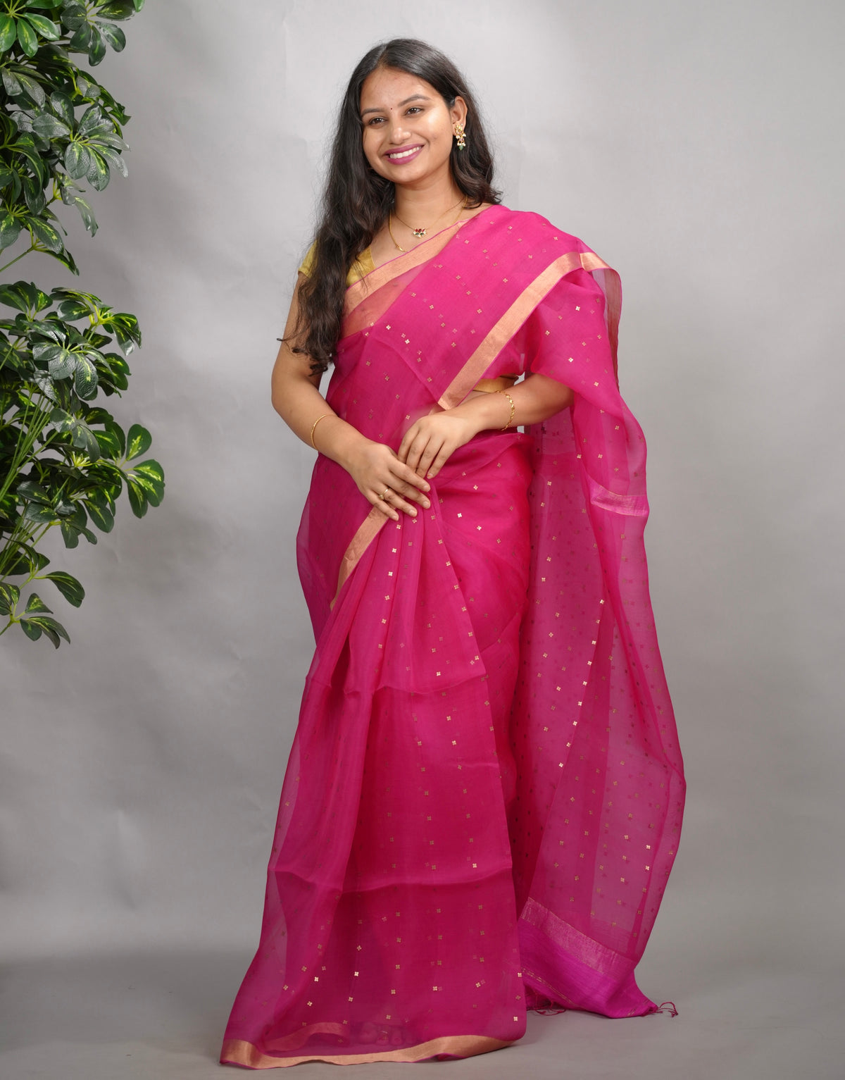 Pink Handwoven Muslin Silk Saree With Sequence Work | Looms & Tassels