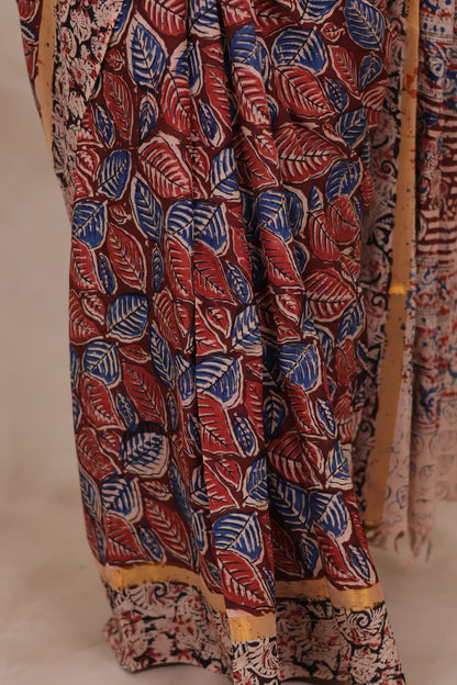 Hand Block Printed Kalamkari Chennur Silk Saree