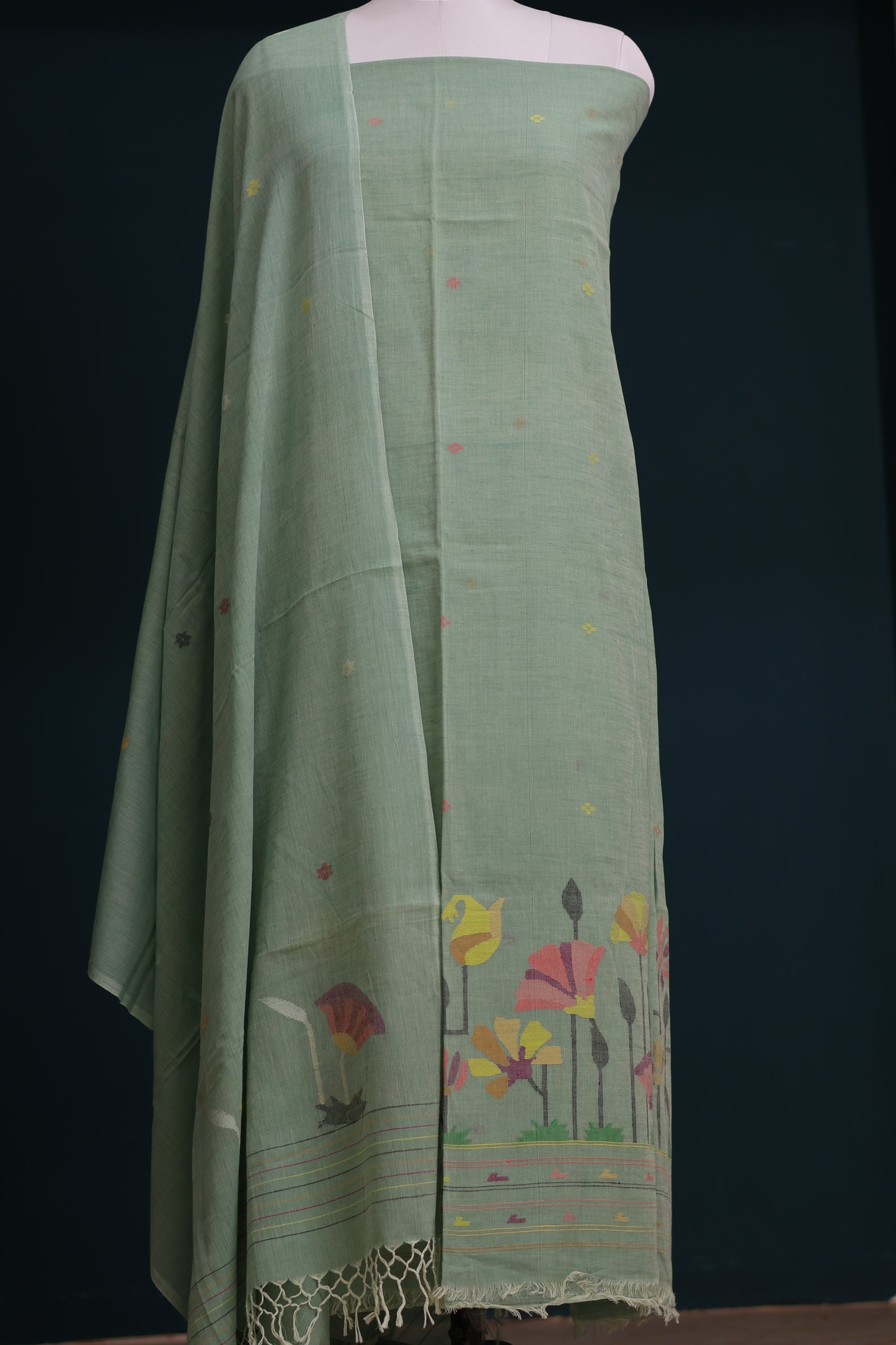 Handwoven Jamdhani pure Malai cotton 2 piece suit sets