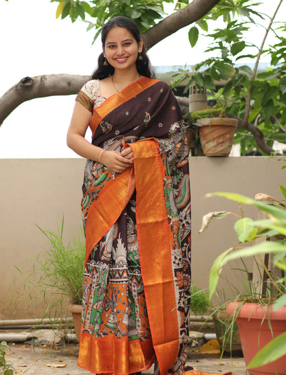Kanchi border Kalamkari chennur silk saree