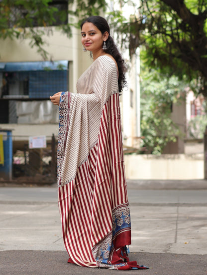 Ajrakh Modal Silk Saree
