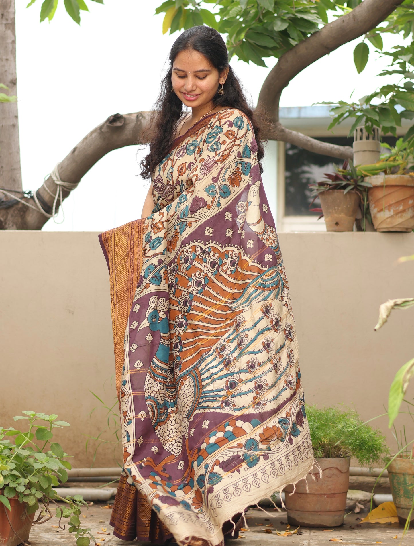 Kanchi border Kalamkari chennur silk saree