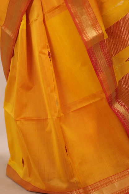 Yellow Dual Tone Handloom Maheswari Silk Cotton Sarees | Looms & Tassels