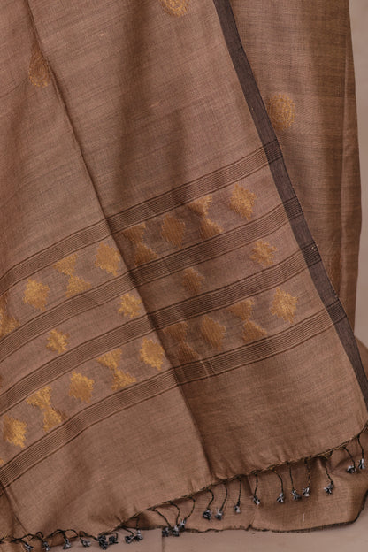 Beige Handwoven Jamdhani weaving Tissue Linen 2 piece suit sets | Looms & Tassels