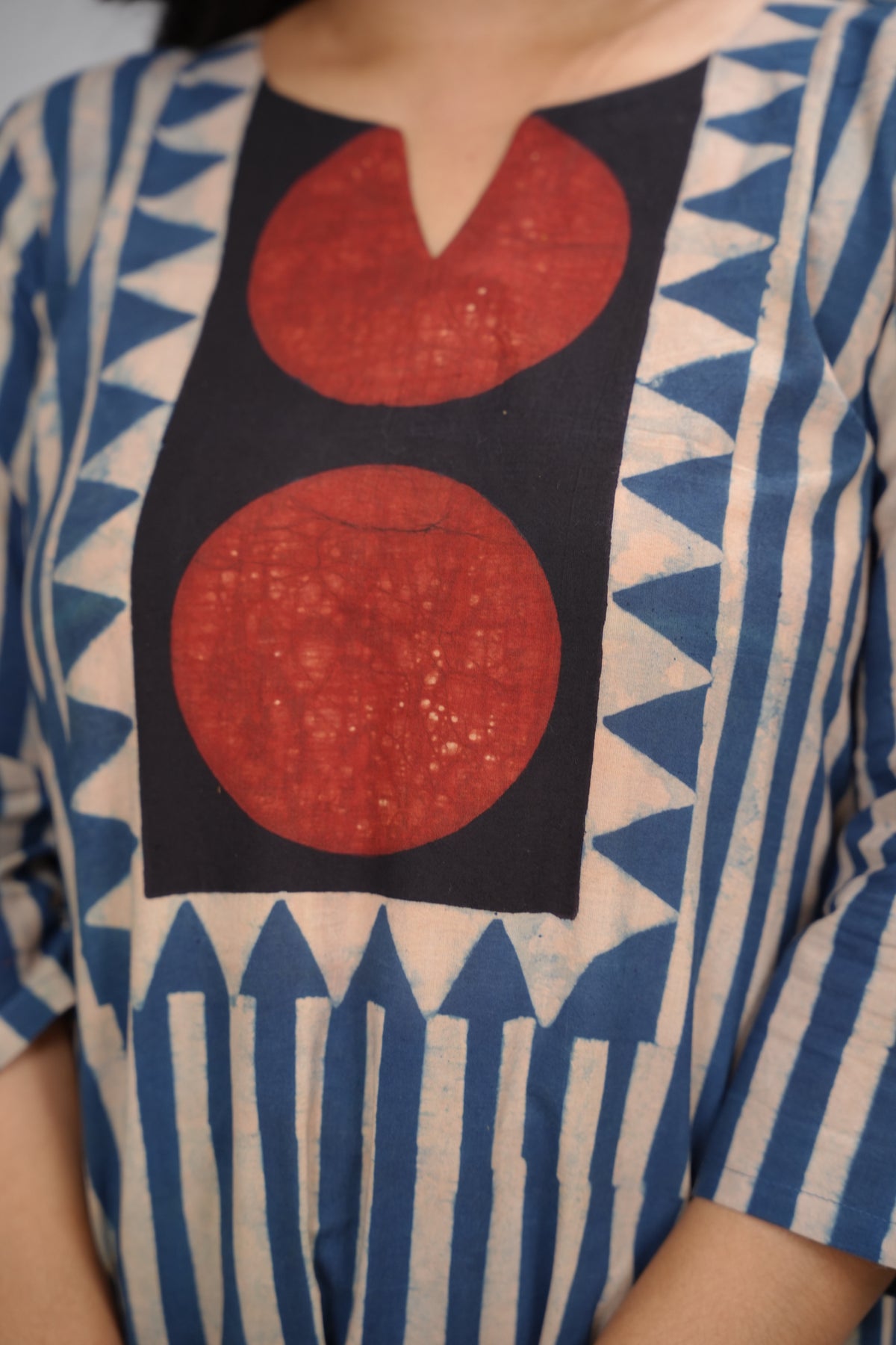 Blue Ajrakh Pattern Hand Block printed Aline Kurti | Looms & Tassels