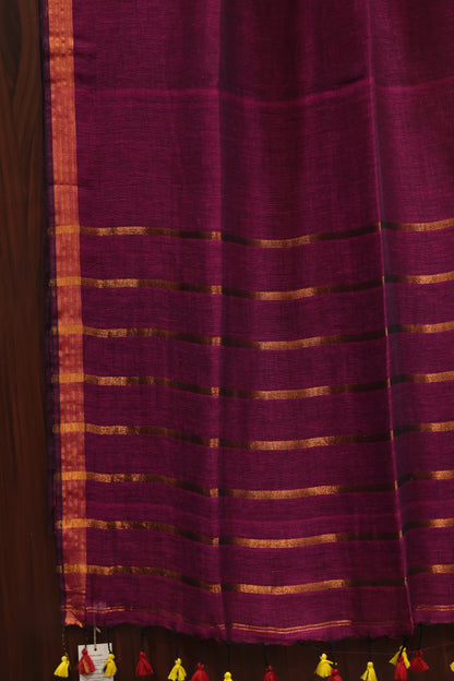 Purple Pure Handwoven Linen Saree