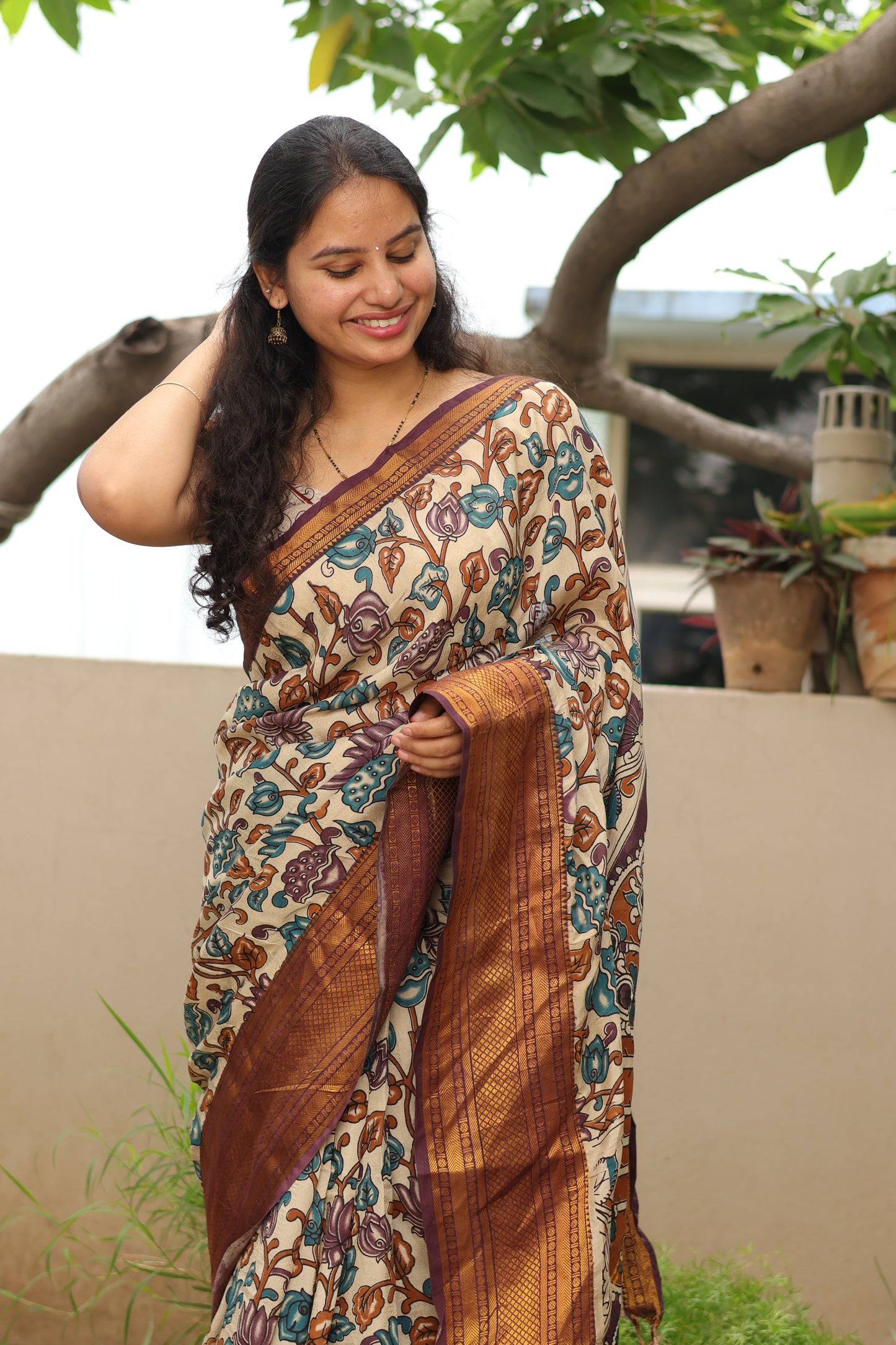 Kanchi border Kalamkari chennur silk saree