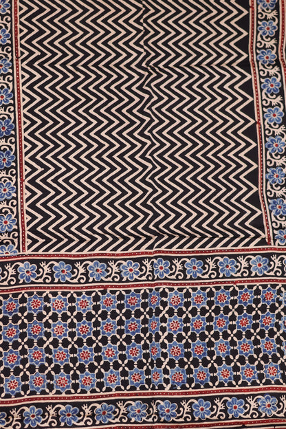 Black Ajrakh Hand Block Printed Modal Silk Stole | Looms & Tassels
