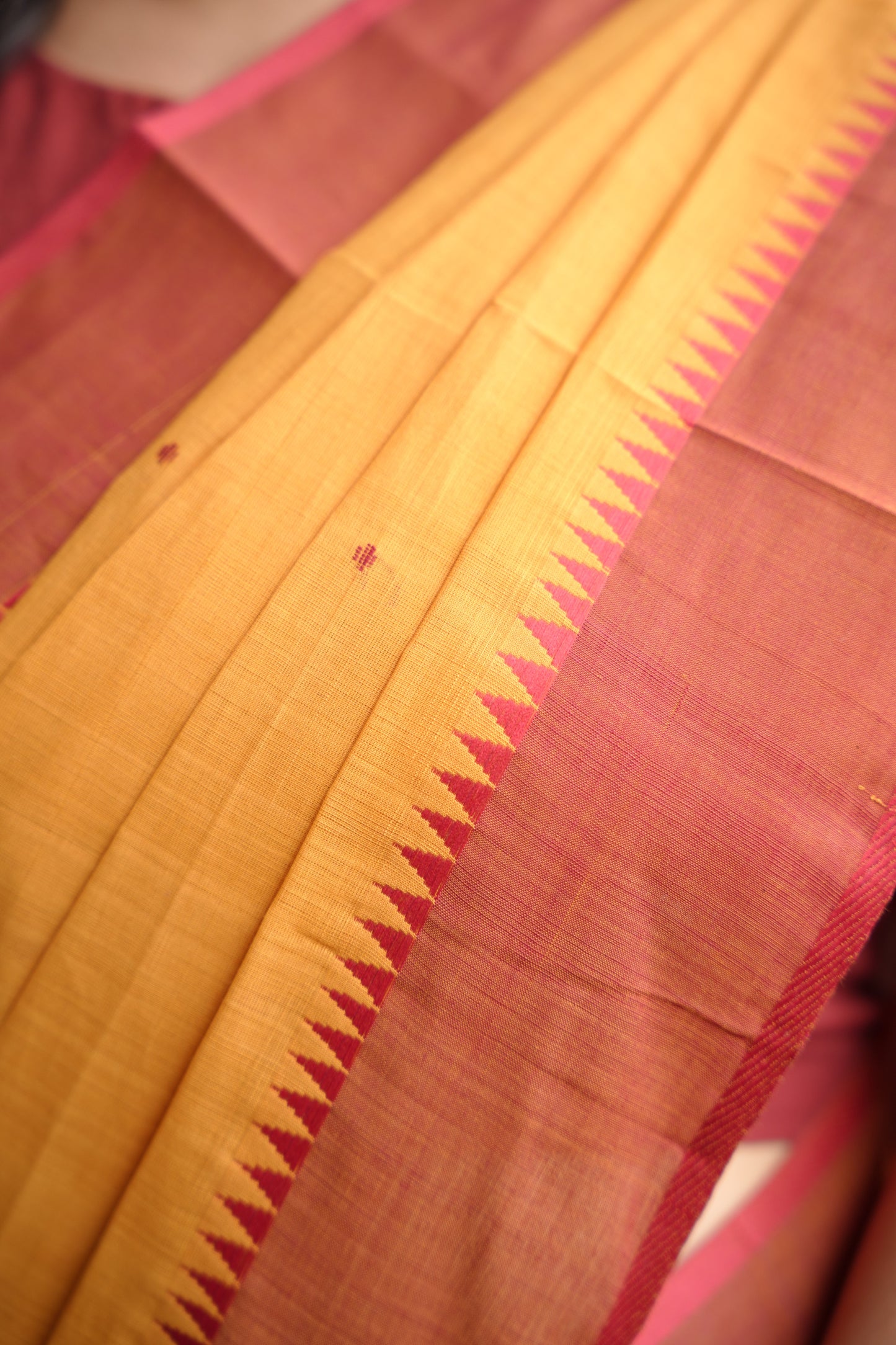 Mustard Handloom Venkatagiri Cotton Saree Without Blouse | Looms & Tassels