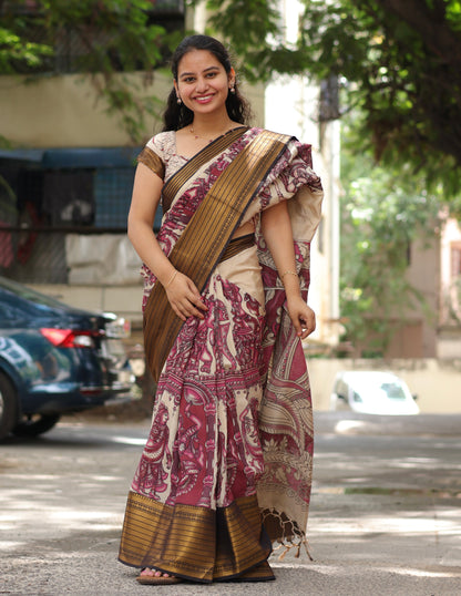 Kanchi Border Kalamkari Chennur Silk Saree