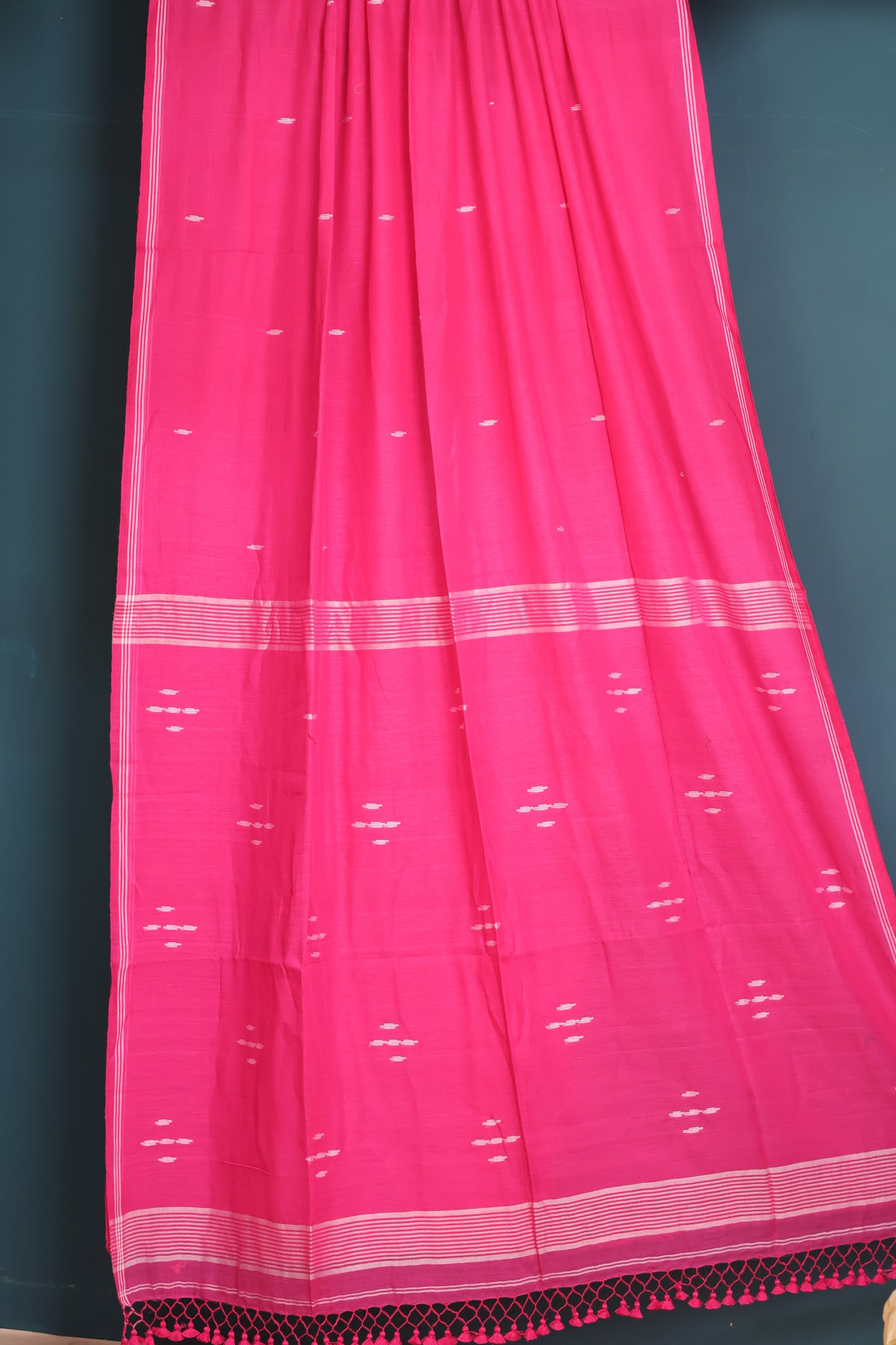 Pink Pure Handwoven Malai Cotton Saree with Butta Weaving