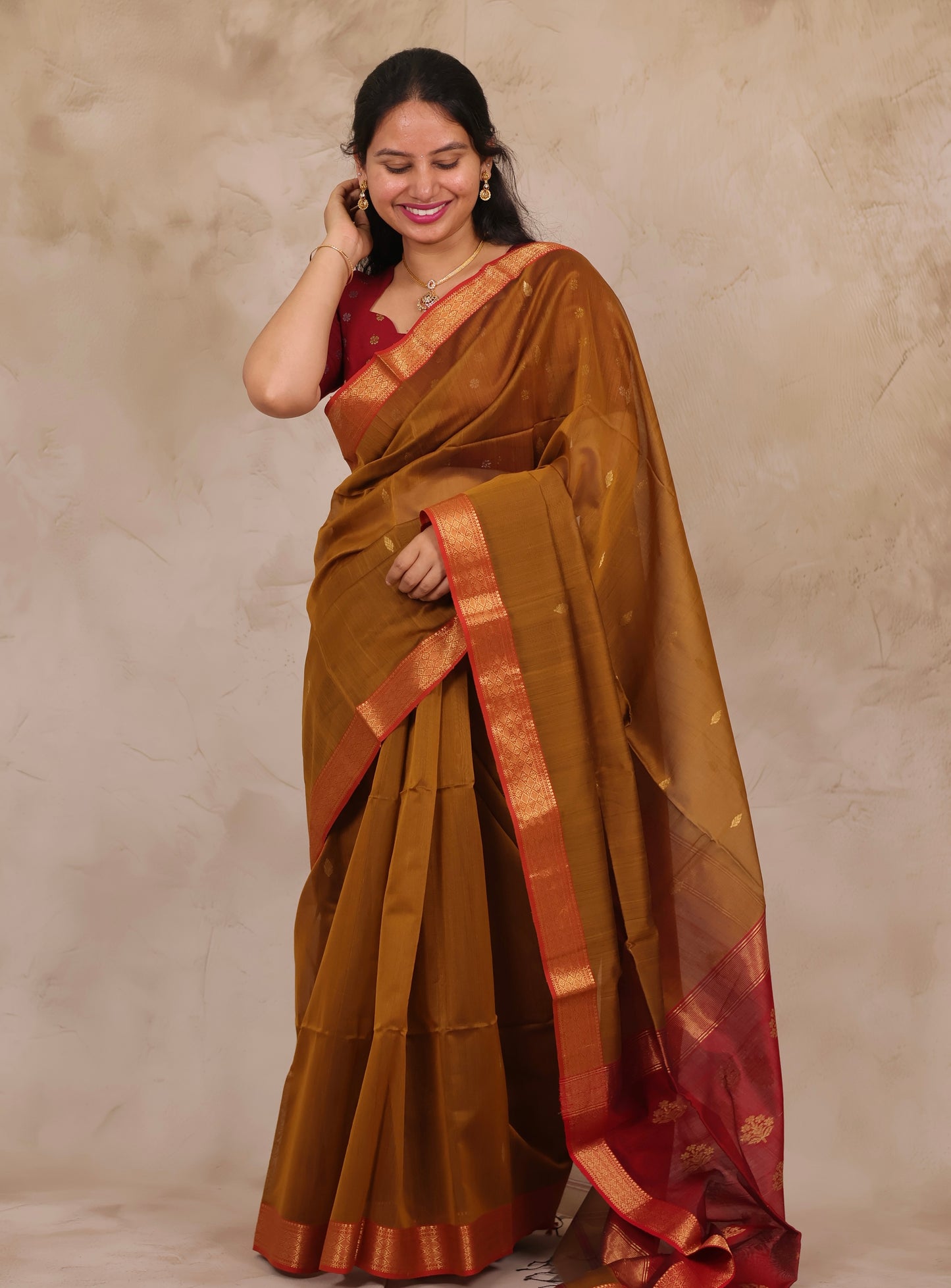 Mustard Handloom Maheswari Silk Cotton Sarees | Looms & Tassels